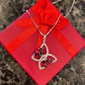 🦋 Sterling silver Butterfly Necklace Ruby CZ